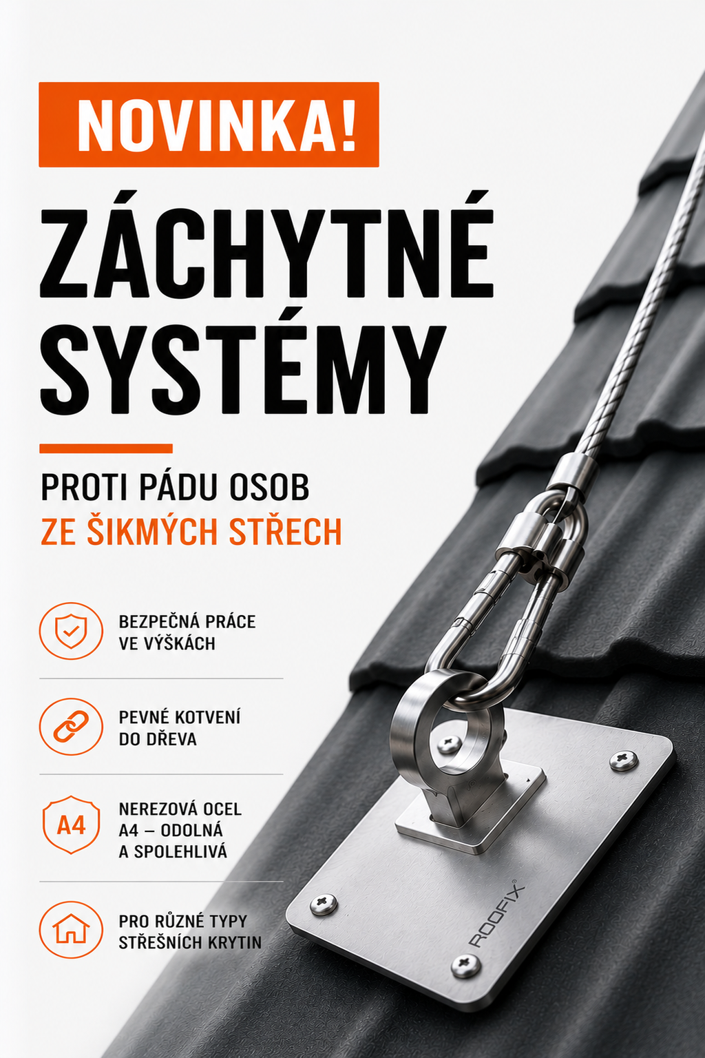 ROOFIX – záchytné systémy proti pádu ze šikmých střech